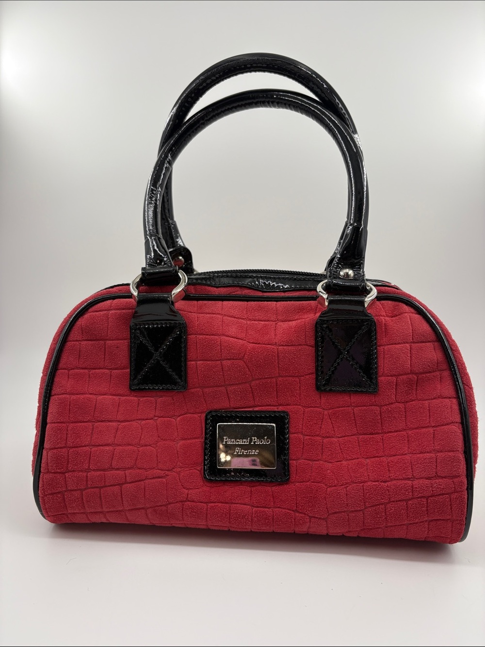 red croc-embossed suede handbag by Pascani Paolo Firenze.